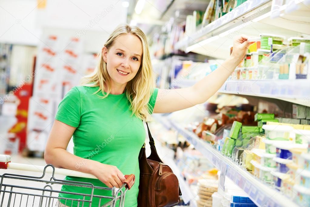 woman shopping at dairy store