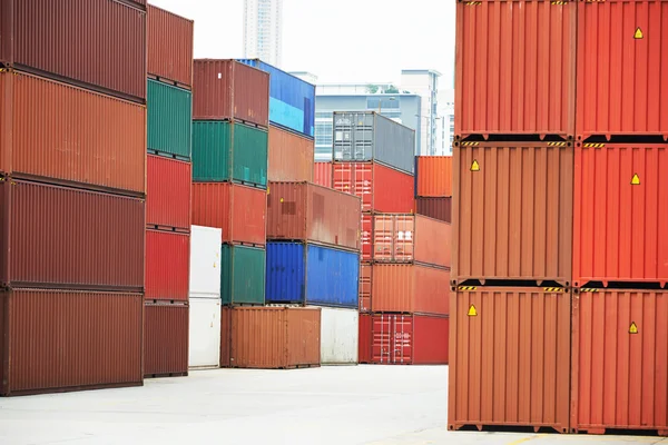 Cargo container boxes in dock terminal — Stock Photo, Image