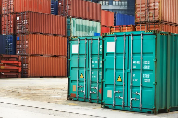 Cargo container boxes in dock terminal — Stock Photo, Image