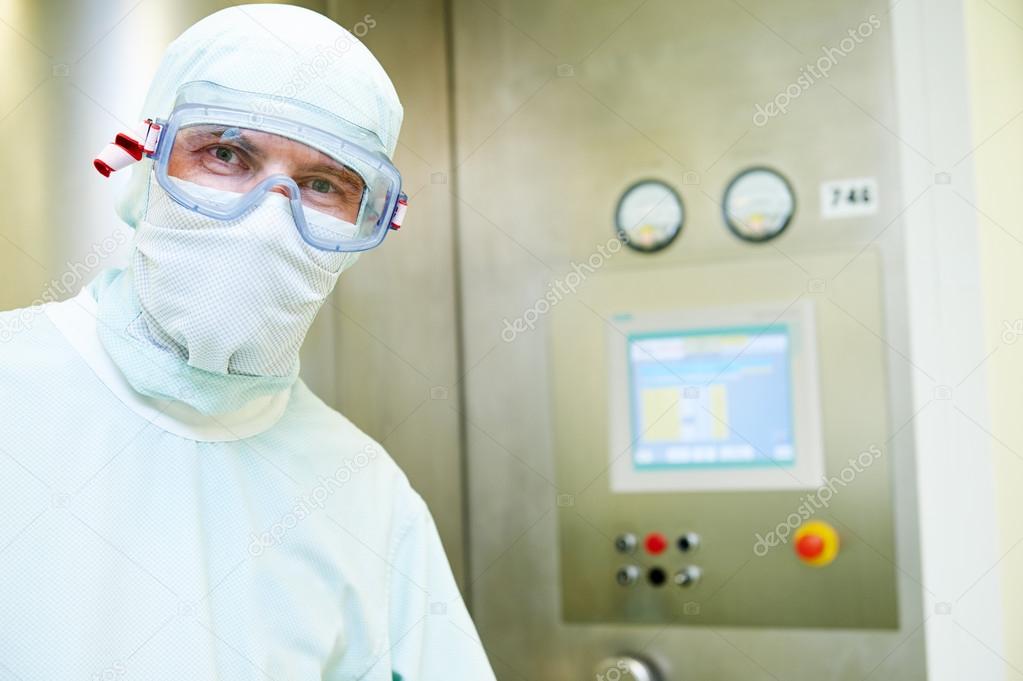 pharmaceutical worker in protective uniform