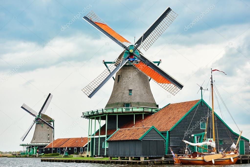 Dutch windmill on canal