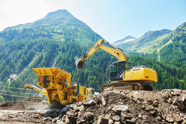 excavator and stone crusher machine