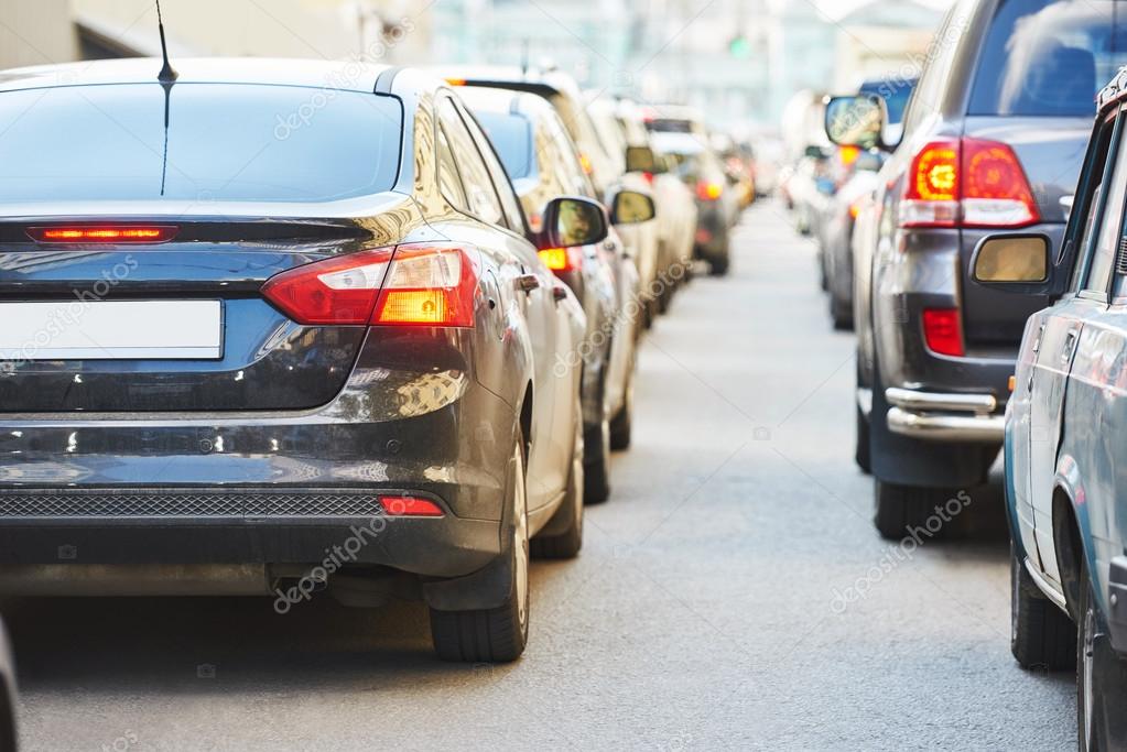 Urban traffic jam in a city street road