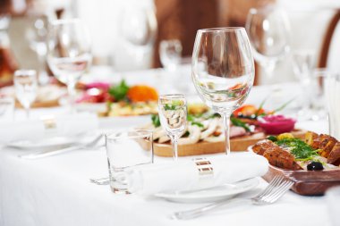 catering table set service at restaurant clipart