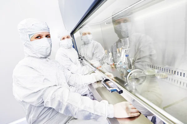 Trabajadores en uniforme de protección en el laboratorio — Foto de Stock