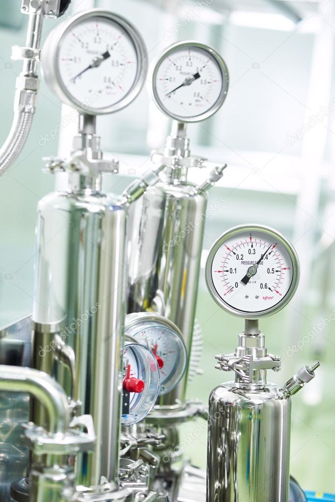 Closeup of manometer in a boiler room