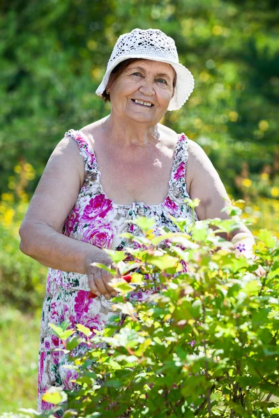 Portret Kobiety Rasy Białej Wieku Emerytalnym Podczas Prac Ogrodzie — Zdjęcie stockowe