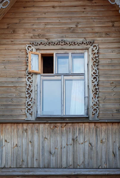 Wooden Frame Window Opened Leaf House — Stock Photo, Image