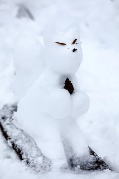 Tricky Squirrel Snowman Making Snow Holding Cone — Stock Photo, Image