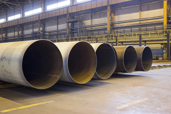 Large Diameter Pipes Stacked Industrial Factory Shop Indoor — Stock Photo, Image