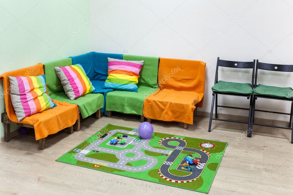 Children's corner in the large living room, simple interior