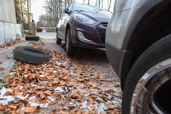 Snow Wheels Instalating Winter Season Autumn — Stock fotografie