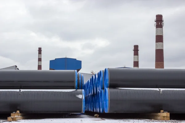 Opslag Grond Van Nieuwe Pijpleidingen Met Grote Diameter Voor Gasleidingen — Stockfoto