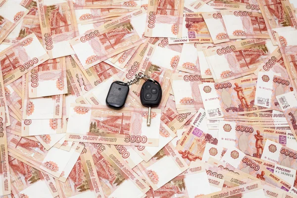 Car Key Laying Russian Cash Money Backgrounds — Stock Photo, Image