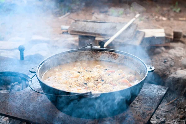 Cauldron Boiled Rice Meet Carrot Other Ingredients Close View Pilaff — Stock Photo, Image