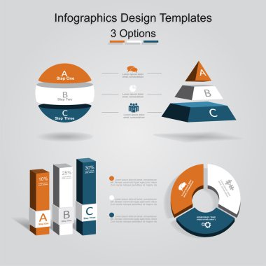 İnfographics tasarım şablonu ile 3 seçenek kümesi. Vektör çizim.
