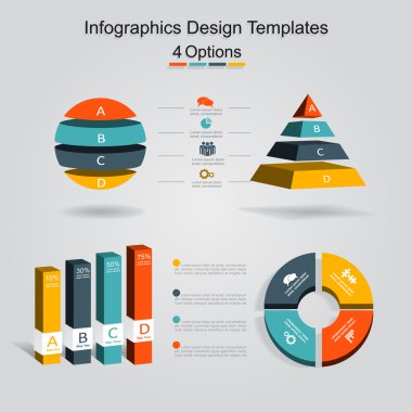 İnfographics tasarım şablonu ile 4 seçenekleri ayarlayın. Vektör çizim.
