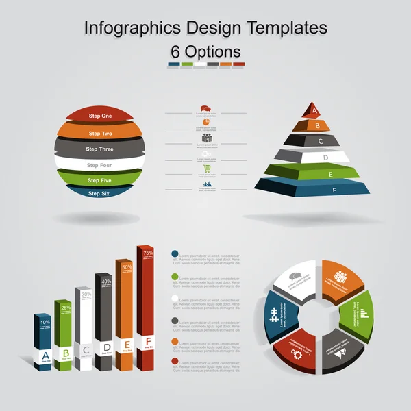Conjunto de modelo de design de infográficos com 6 opções. Ilustração vetorial . —  Vetores de Stock