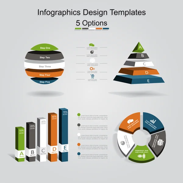 Conjunto de modelo de design de infográficos com 5 opções. Ilustração vetorial . —  Vetores de Stock