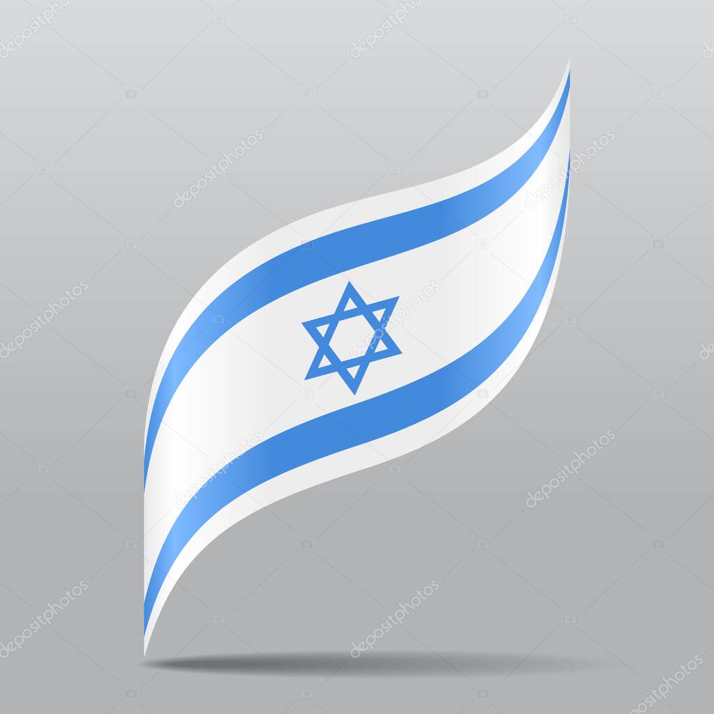Israeli flag wavy abstract background layout. Vector illustration.