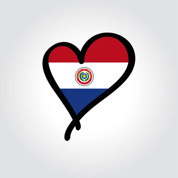 Logo dibujado a mano en forma de corazón de bandera paraguaya. Ilustración vectorial. — Vector de stock