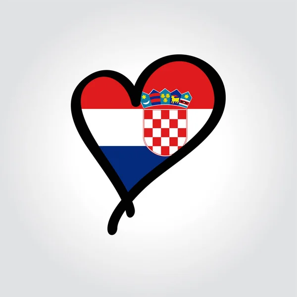 Kroatische Flagge herzförmiges, handgezeichnetes Logo. Vektorillustration. — Stockvektor