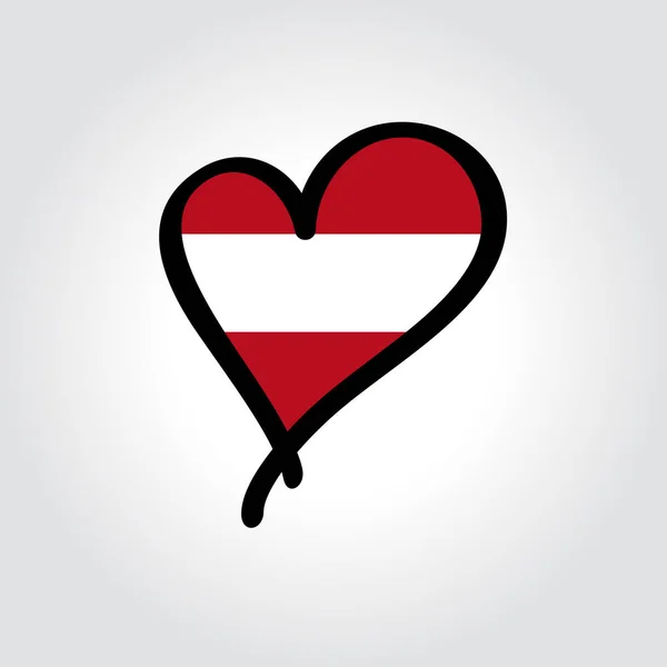 Bandiera austriaca logo a forma di cuore disegnato a mano. Illustrazione vettoriale. — Vettoriale Stock