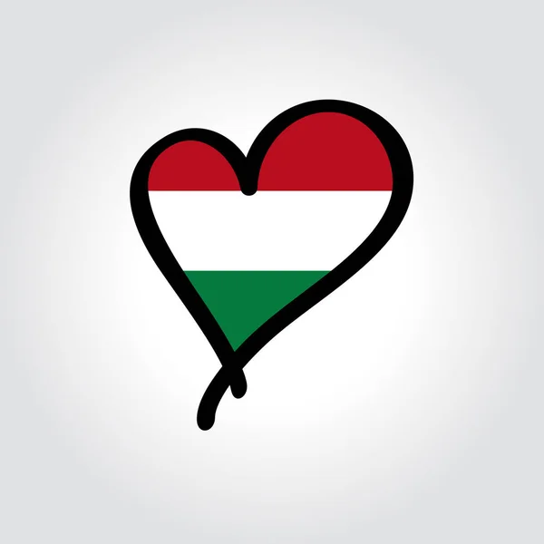 Magyar zászló szív alakú kézzel rajzolt logó. Vektorillusztráció. — Stock Vector
