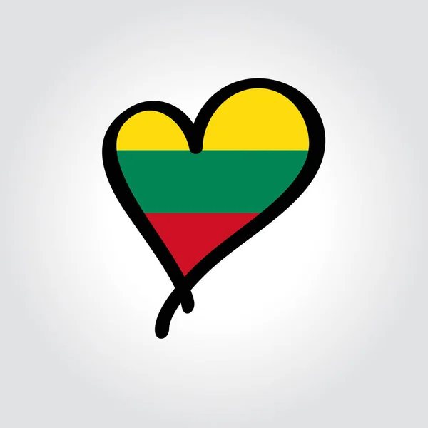 Bandera lituana en forma de corazón logotipo dibujado a mano. Ilustración vectorial. — Vector de stock