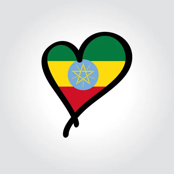 Logo disegnato a mano con bandiera etiope a forma di cuore. Illustrazione vettoriale. — Vettoriale Stock