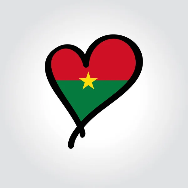 Logotipo dibujado a mano en forma de corazón de la bandera Burkina Faso. Ilustración vectorial. — Vector de stock