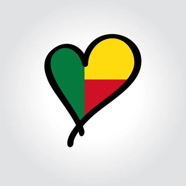 Logo dibujado a mano en forma de corazón de la bandera de Benín. Ilustración vectorial. — Archivo Imágenes Vectoriales
