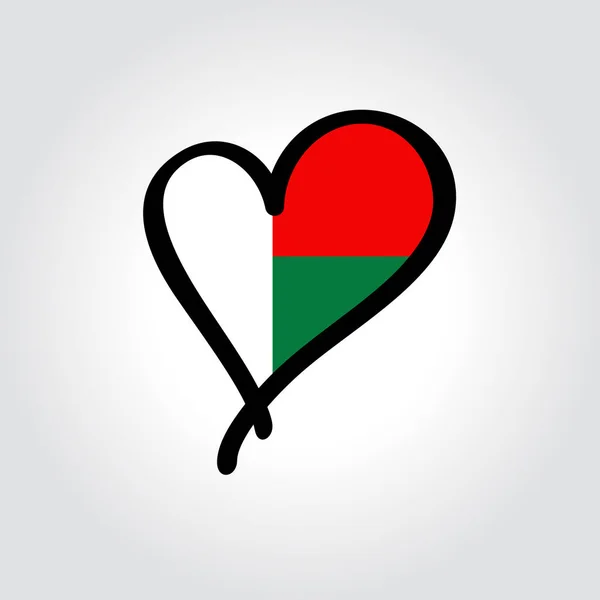 Bandeira de Madagascar logotipo desenhado à mão em forma de coração. Ilustração vetorial. —  Vetores de Stock