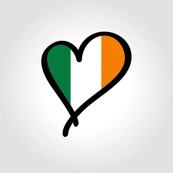 Irská vlajka ručně kreslené logo ve tvaru srdce. Vektorová ilustrace. — Stockový vektor