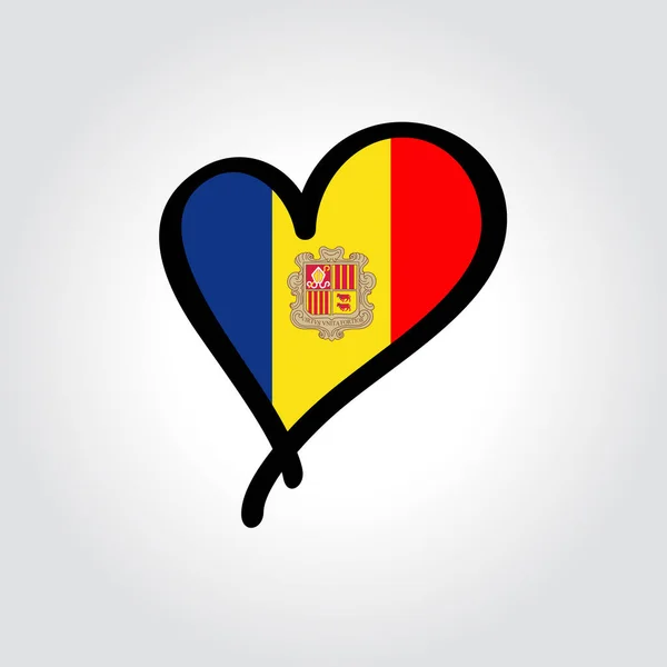 Андоррский флаг с логотипом в форме сердца. Векторная иллюстрация. — стоковый вектор
