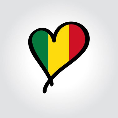 Mali bayrağı kalp şeklinde el logosu. Vektör illüstrasyonu.