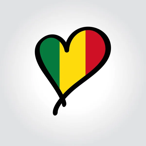 Malijska flaga ręcznie rysowane logo w kształcie serca. Ilustracja wektora. — Wektor stockowy