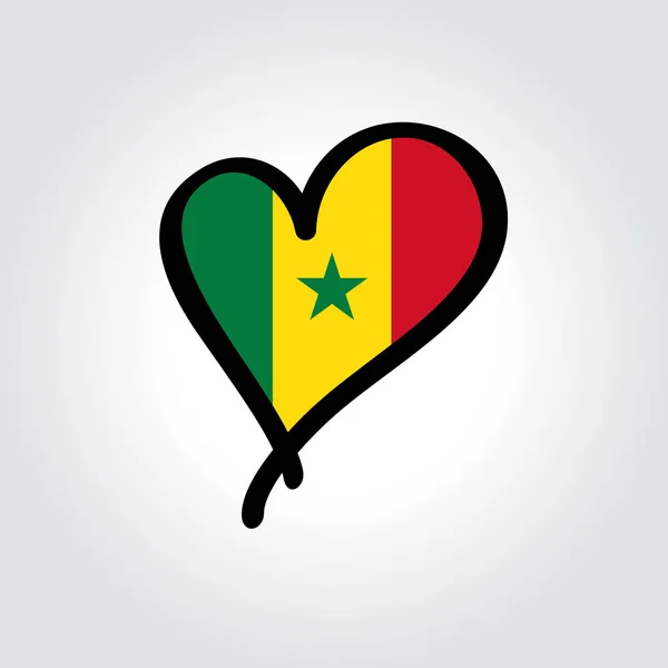 Bandera senegalesa en forma de corazón logotipo dibujado a mano. Ilustración vectorial. — Archivo Imágenes Vectoriales