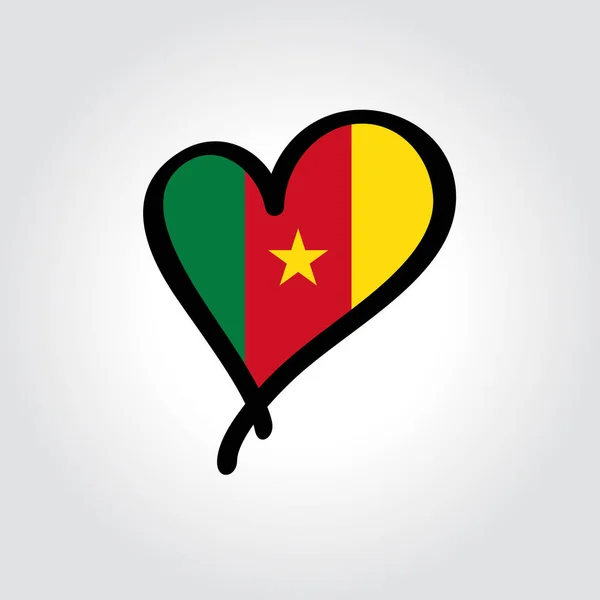Σημαία Καμερούν σε σχήμα καρδιάς ζωγραφισμένο λογότυπο. Εικονογράφηση διανύσματος. — Διανυσματικό Αρχείο