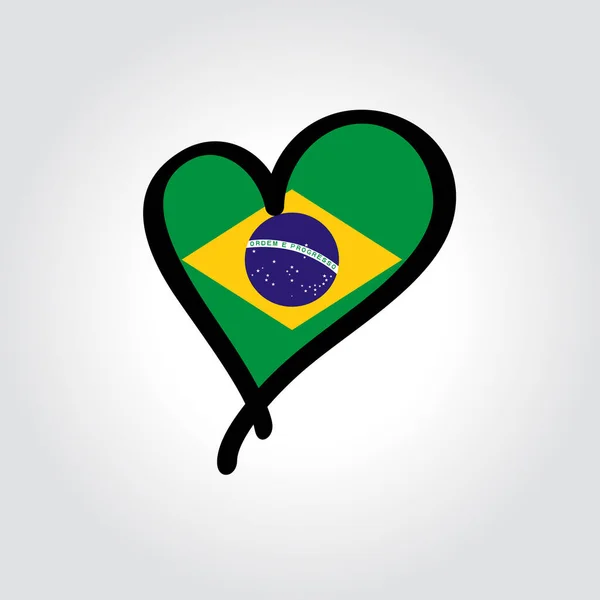 Brazilian flag heart-shaped hand drawn logo. Vector illustration. — Stock Vector