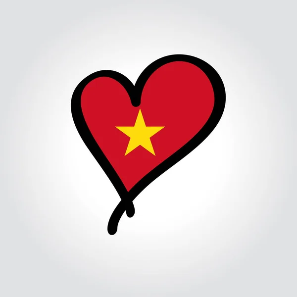 Logo gambar tangan berbentuk hati bendera Vietnam. Ilustrasi vektor. - Stok Vektor