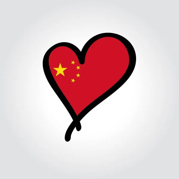 Chinesische Flagge herzförmiges, handgezeichnetes Logo. Vektorillustration. — Stockvektor