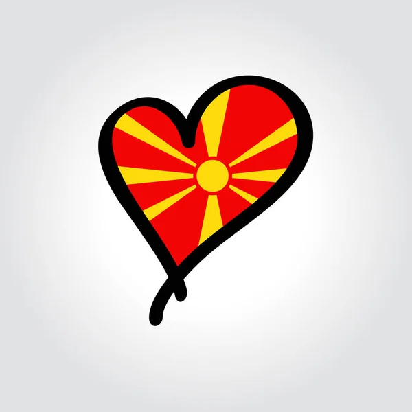 Logo dibujado a mano en forma de corazón de la bandera del norte de Macedonia. Ilustración vectorial. — Archivo Imágenes Vectoriales