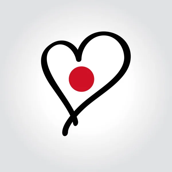 Bandeira japonesa em forma de coração logotipo desenhado à mão. Ilustração vetorial. —  Vetores de Stock