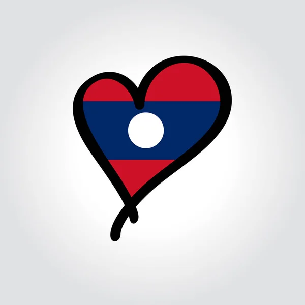 Laoszi zászló szív alakú kézzel rajzolt logó. Vektorillusztráció. — Stock Vector