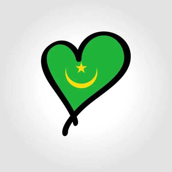 Logo dibujado a mano en forma de corazón de la bandera de Mauritania. Ilustración vectorial. — Archivo Imágenes Vectoriales