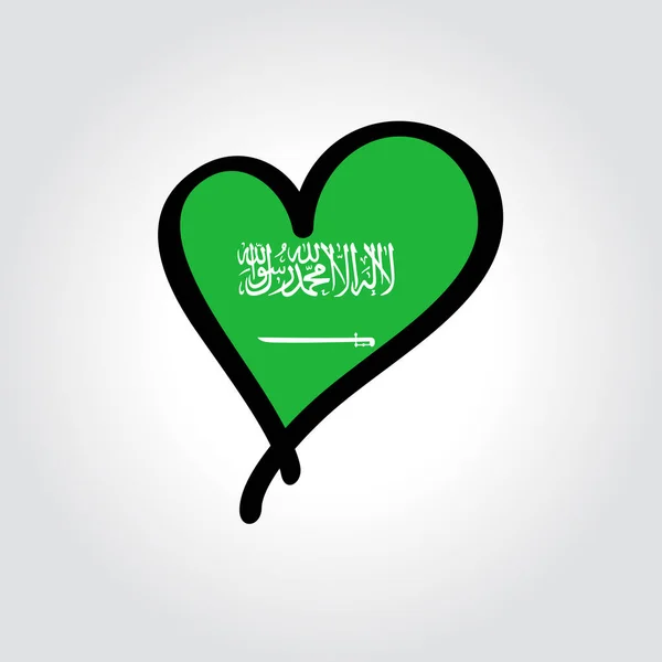 Saudiarabisk flagga hjärtformad handritad logotyp. Vektorillustration. — Stock vektor