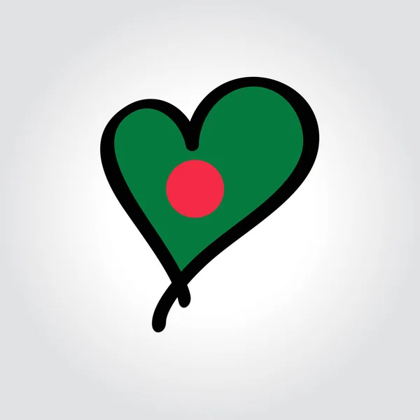 Bandera de Bangladesh en forma de corazón dibujado a mano logo. Ilustración vectorial. — Vector de stock
