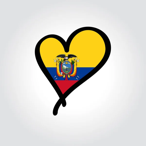 Logo dibujado a mano en forma de corazón de la bandera ecuatoriana. Ilustración vectorial. — Vector de stock