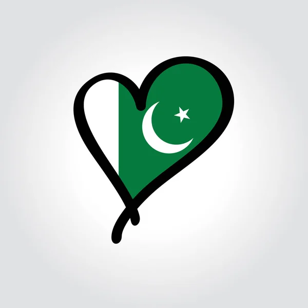 Bandera paquistaní en forma de corazón dibujado a mano logo. Ilustración vectorial. — Archivo Imágenes Vectoriales